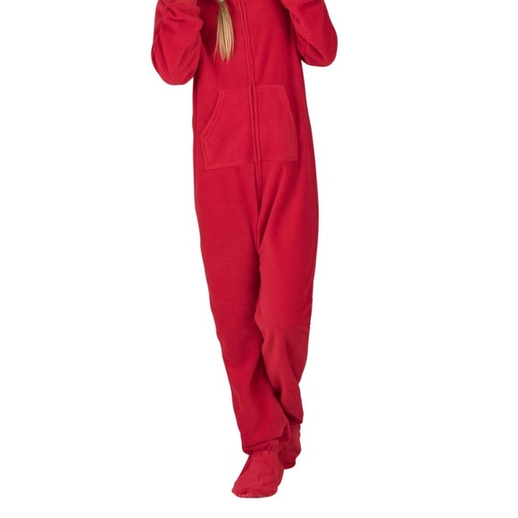 Footed Pajamas With Hood Red Size Kids Medium New - Picture 5 of 8